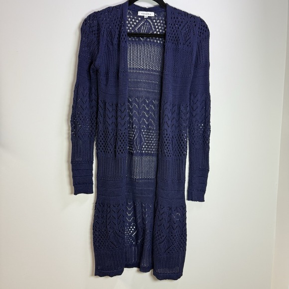 Hooked Up XS Women's Long Sleeve MultiColor Open Front Duster Cardigan Sweat Blu - Picture 1 of 9